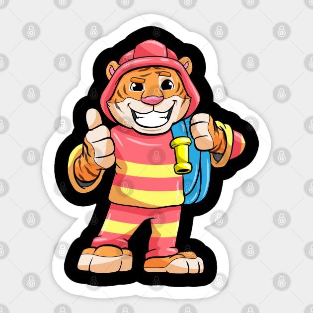 Tiger as Firefighter with Hose Sticker by Markus Schnabel